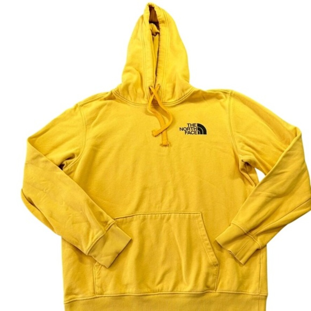 The North Face Mens Yellow Logo Hoodie Fleece Sweatshirt Medium Casual Outdoors